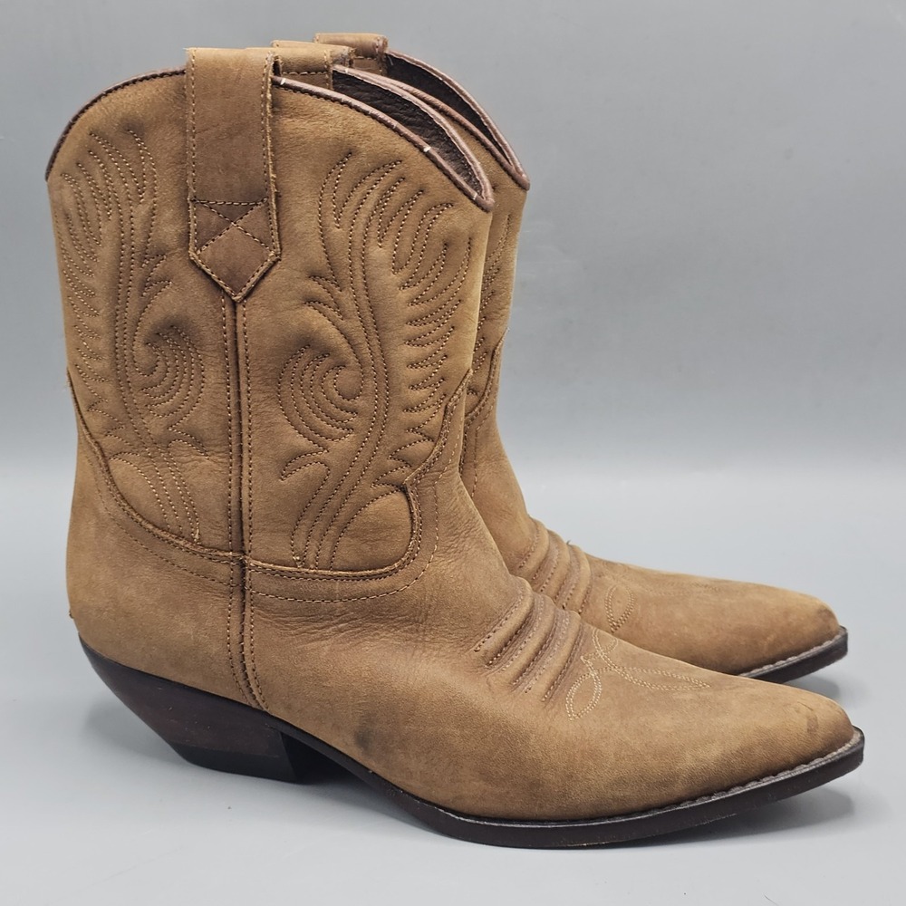Vintage Guess Georges Marciano Tan Suede Western Ankle Boots Womens 7.5 Spain